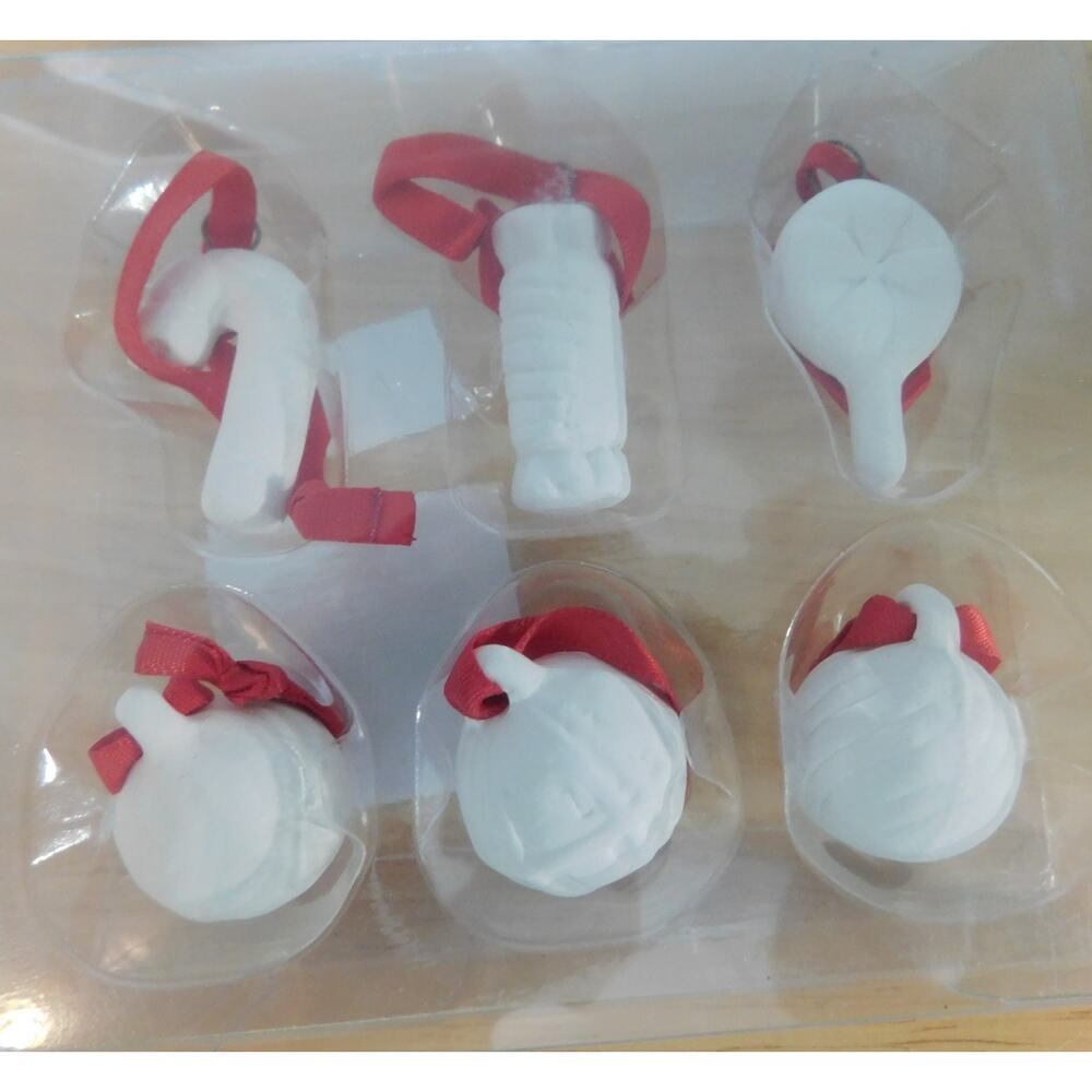 Ceramic Unpainted Christmas Miniature Ornaments Set ofm 6 New Open Box